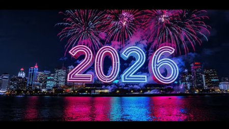 Elegant 2026 premium canvas with silver sparkle haze and crisp design space.