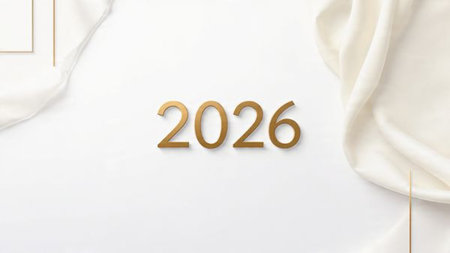 Premium 2026 New Year backdrop with smooth ice-glass reflections and calm winter mood.