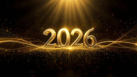Luxury 2026 New Year visual with pearl frost haze and smooth lighting bloom.