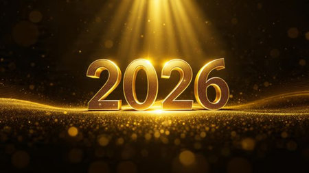 Elegant 2026 premium canvas with cool winter sparkle trails and crisp lighting composition.