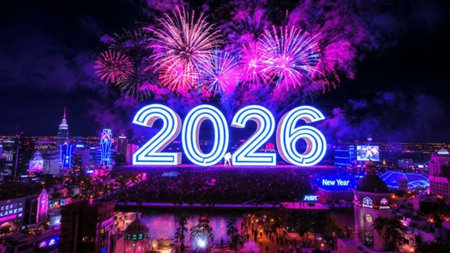 Elegant 2026 premium background with silver light diffusion and minimal sparkle noise.