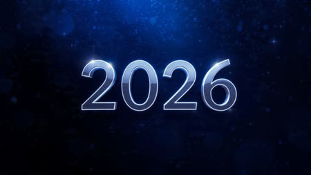 Premium 2026 New Year backdrop with smooth ice-glass reflections and calm winter mood.