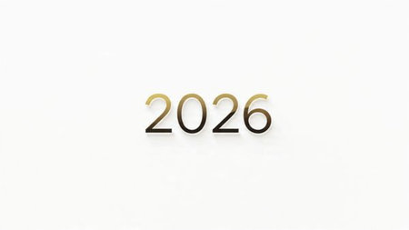 Premium 2026 New Year backdrop with soft frozen glow arcs and calm lighting.