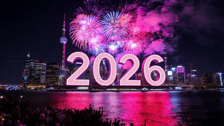 Luxury 2026 greeting backdrop with smooth lighting bloom.