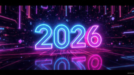 Premium 2026 New Year backdrop with smooth ice-glass reflections and calm winter mood.