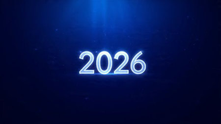 Elegant 2026 background with silver glow edges and minimal sparkle diffusion.