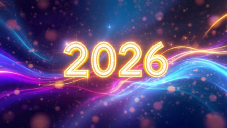 Luxury 2026 celebration design with soft frost sparkle field and clean premium space.