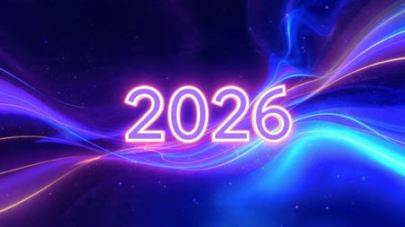2026 premium greeting design with silver frost blur and cool lighting elegance.