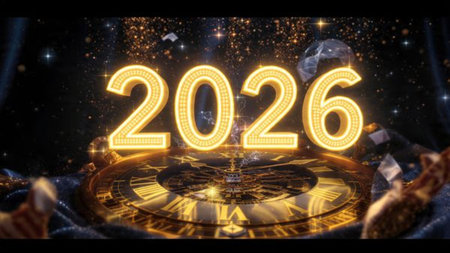 Premium 2026 New Year design with smooth ice-glass lighting reflections, elegant winter palette.
