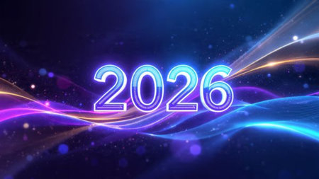 Luxury 2026 greeting with pearl-silver shimmer haze and cool winter illumination.