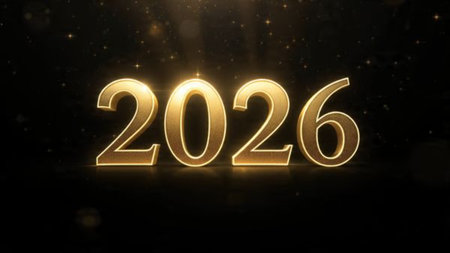 Luxury 2026 New Year greeting background with frozen bokeh glow, minimal festive accents.