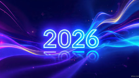 Premium 2026 luxury greeting with icy shimmer corners and soft festive glow.