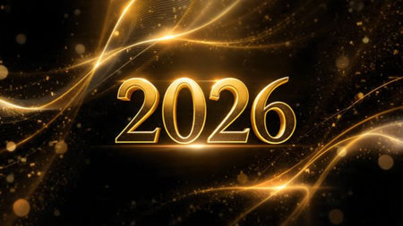 2026 luxury celebration background with ice-glass glow edges and clean copy space.