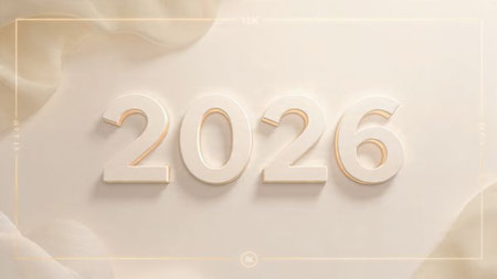 Refined 2026 New Year design with frosted glow bloom and minimal sparkle noise.