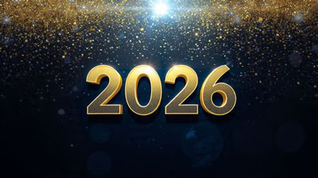 2026 premium celebration backdrop with soft glowing frost arcs and minimal noise.