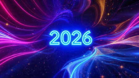 Luxury 2026 New Year canvas with diamond frost field and smooth lighting bloom.