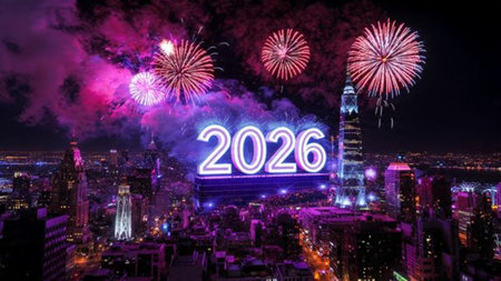 Premium 2026 celebration visual with soft crystal frost sparkle and clean layout.