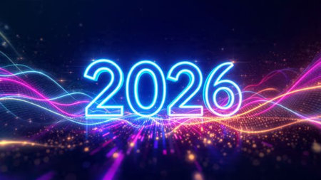 Luxury 2026 celebration design with pearl frost bokeh and clean minimal space.