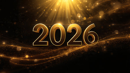 Luxury 2026 winter canvas with crystal-dust particles and clean festive space.
