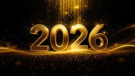 2026 premium celebration backdrop with soft glowing frost arcs and minimal noise.