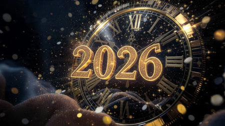 2026 luxury winter greeting with smooth silver light arcs and refined premium balance.