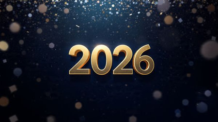 Premium 2026 greeting backdrop with pearl frost spark corners and crisp layout.