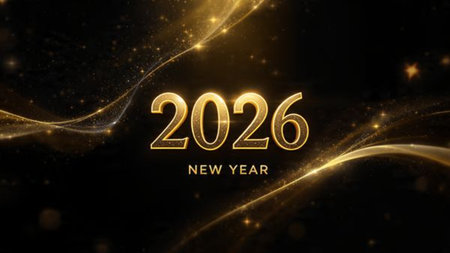 2026 luxury greeting backdrop with polished ice glow edges and ultra-clean design.