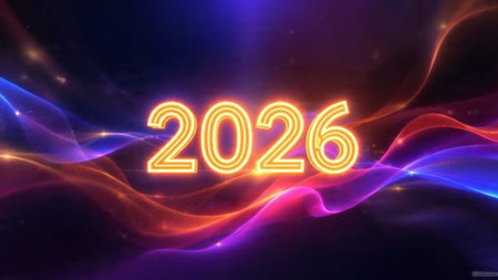 Premium 2026 celebration design with frost light edges and clean neutral space.