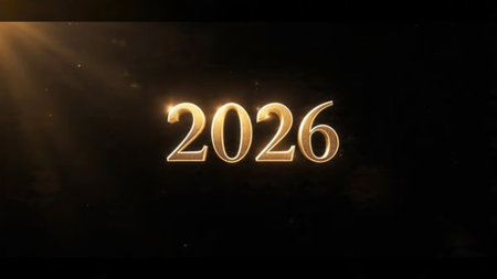 Luxury 2026 New Year design with silver glow arcs and minimal festive accents.