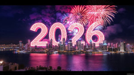 Elegant 2026 premium canvas with silver sparkle trails and soft cool glow.