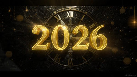 Elegant 2026 background with soft frozen shimmer waves and premium design balance.