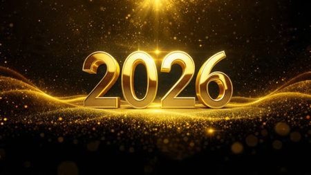 Luxury 2026 New Year visual with smooth silver light trails and clean layout balance.
