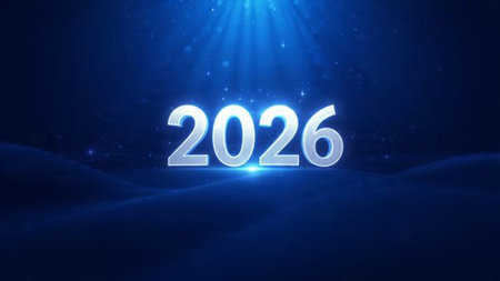 Premium 2026 New Year canvas with silky cool gradients and subtle shimmer noise.