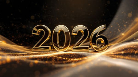 High-class 2026 New Year scene with icy sparkle particles and clean white background balance.