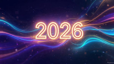 2026 luxury greeting design with diamond frost particles and refined layout balance.