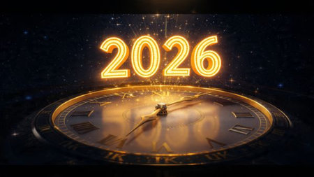 Refined 2026 New Year design with frosted glow bloom and minimal sparkle noise.