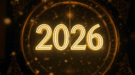 Premium 2026 celebration visual with soft frozen glow arcs and minimal shadows.