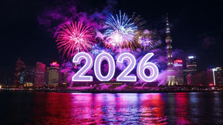 Premium 2026 holiday backdrop with diamond frost shine corners and clean balance.