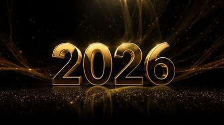 Luxury 2026 winter canvas with crystal-dust particles and clean festive space.