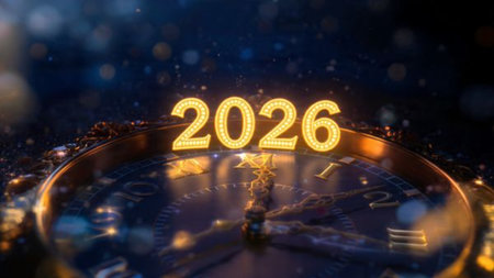 Premium 2026 New Year backdrop with smooth ice-glass reflections and calm winter mood.