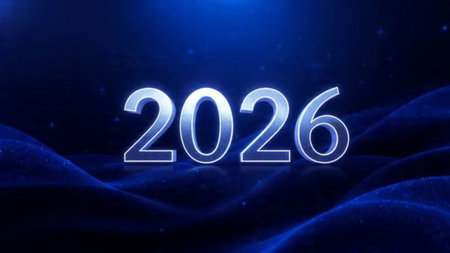 Premium New Year 2026 backdrop with smooth white gradient, subtle diamond-dust glow, ultra-sharp...