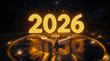 Premium 2026 greeting visual with pearl frost glow arcs and minimal shadows.