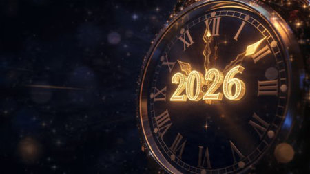 Elegant 2026 premium canvas with silver sparkle trails and soft cool glow.