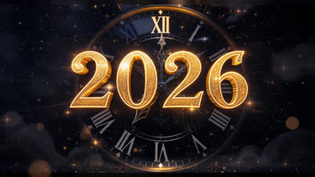 Luxury 2026 winter canvas with diamond frost corners glow and calm festive mood.