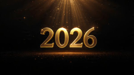 Premium 2026 New Year design with smooth ice-glass lighting reflections, elegant winter palette.