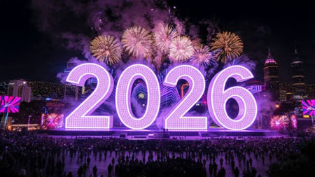 Luxury 2026 holiday greeting with silky cool gradients and crisp copy space.