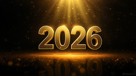 Luxury 2026 greeting backdrop with diamond frost particles and smooth lighting bloom.