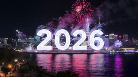 Luxury 2026 winter canvas with crystal-dust particles and clean festive space.