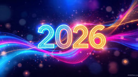 Luxury 2026 New Year greeting background with frozen bokeh glow, minimal festive accents.
