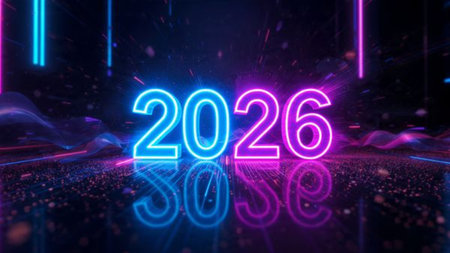 Premium 2026 greeting visual with pearl frost glow and minimal noise overlay.